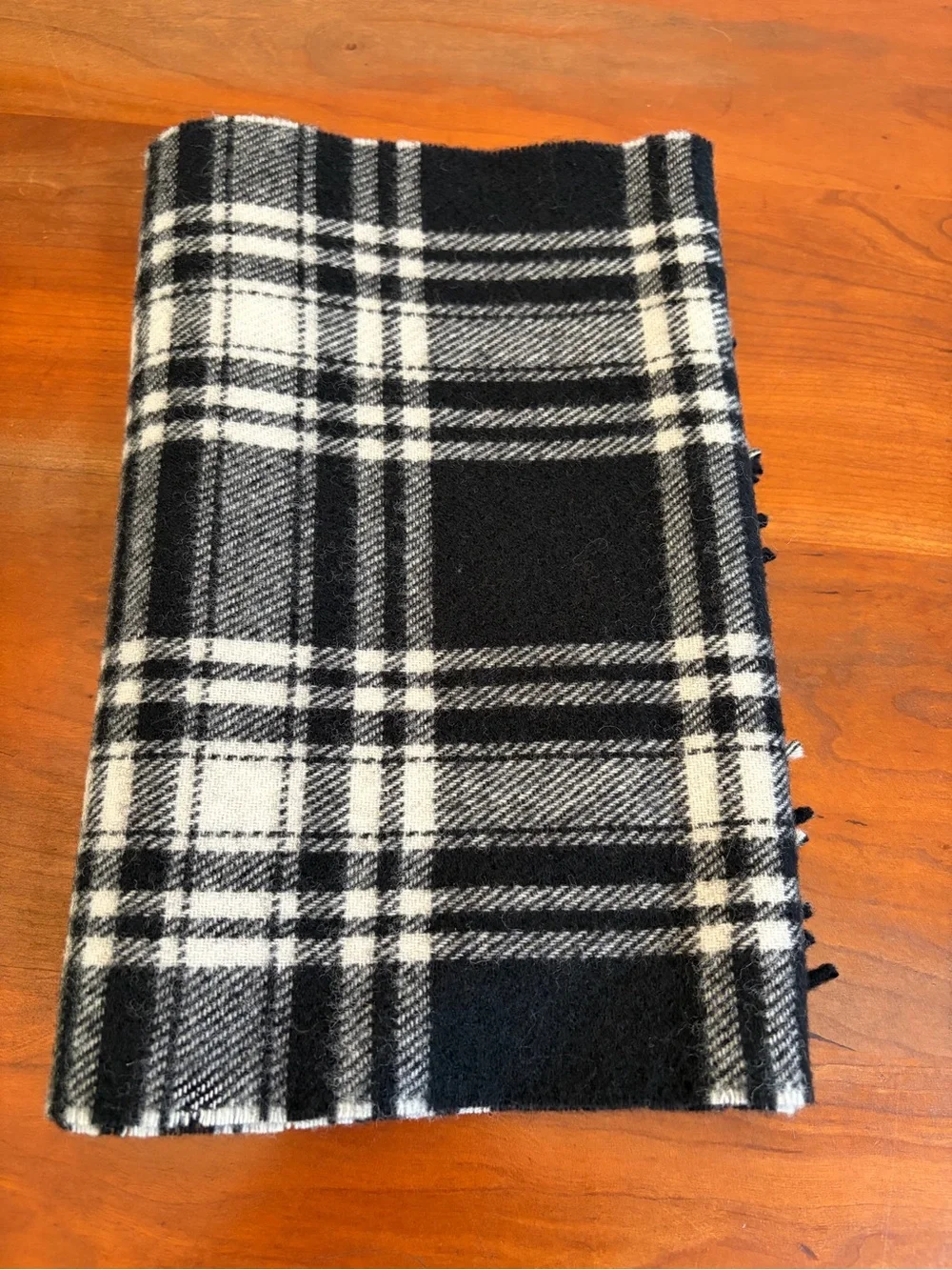 Black & White Plaid Fringe Wrap Scarf - Women Accessories